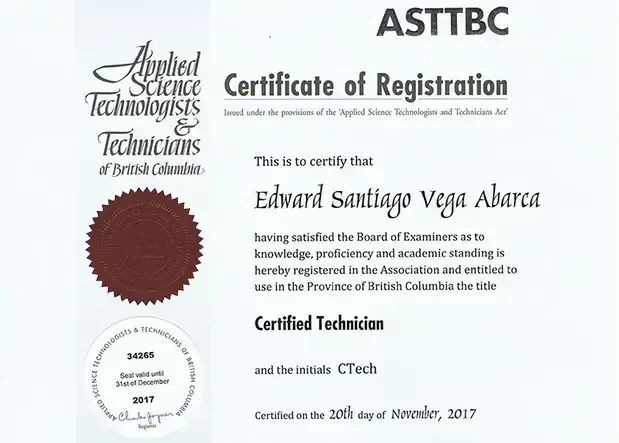 Edward Vega ASTTBC Certification