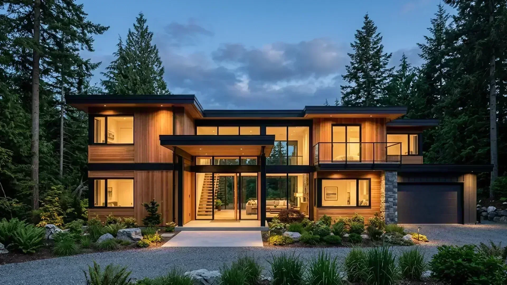 Custom modern residential home design in lush tropical landscape